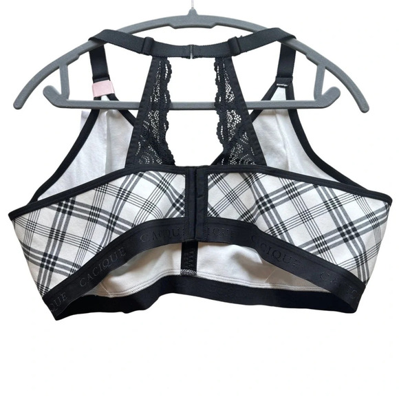 {Cacique} "Cotton Unlined No-Wire Bra Lace Trim in White Plaid" Full Coverage - Picture 3 of 5